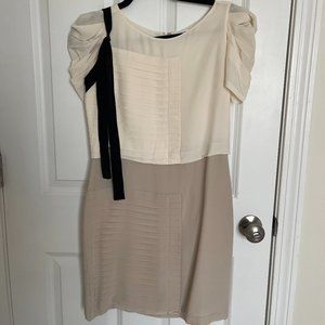 Club Monaco Pleated Two-Tone Dress w/ Bow